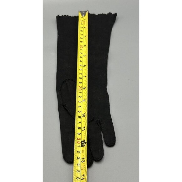 Gloves Opera Black Hand Beaded Gauntlet Scalloped Edge MCM 13.5” Long Vtg - Picture 2 of 10